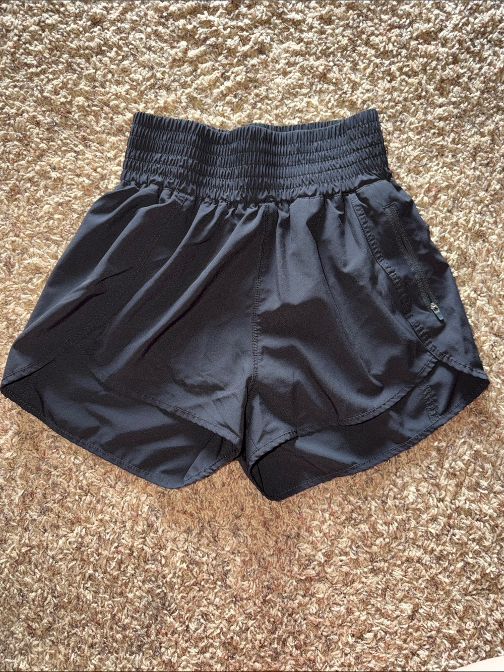 High-Rise Black Women's Athletic Shorts with Smocked Waist